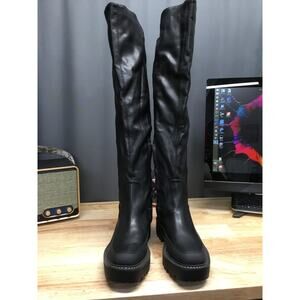 Sam Edelman Over The Knee Boots Women's 7.5 Black Leather Block Heel Side Zip